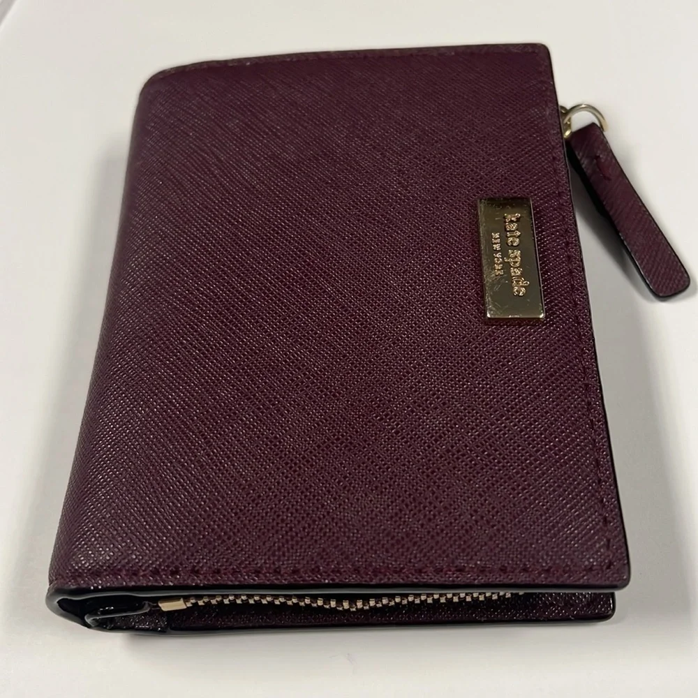 Kate Spade Stacy Laurel Way Saffiano Bifold Double Snap Wallet in Deep Plum